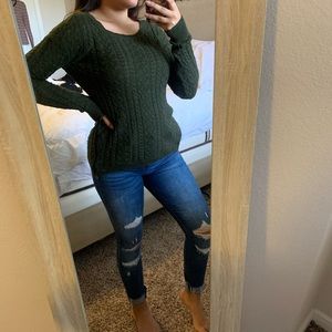 Olive green sweater with zippers on sides